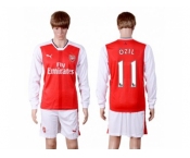 Arsenal #11 Ozil Red Home Long Sleeves Soccer Club Jersey