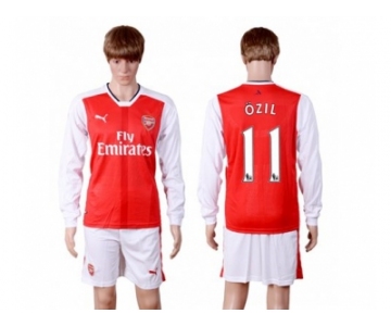 Arsenal #11 Ozil Red Home Long Sleeves Soccer Club Jersey