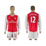 Arsenal #12 Giroud Red Home Long Sleeves Soccer Club Jersey1