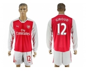 Arsenal #12 Giroud Red Home Long Sleeves Soccer Club Jersey1