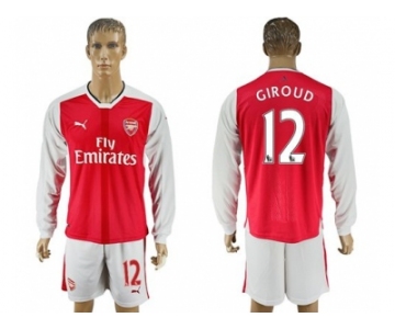 Arsenal #12 Giroud Red Home Long Sleeves Soccer Club Jersey1