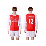 Arsenal #12 Giroud Red Home Long Sleeves Soccer Club Jersey