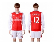 Arsenal #12 Giroud Red Home Long Sleeves Soccer Club Jersey