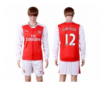 Arsenal #12 Giroud Red Home Long Sleeves Soccer Club Jersey