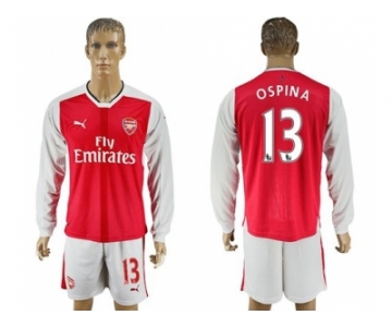 Arsenal #13 Ospina Red Home Long Sleeves Soccer Club Jersey