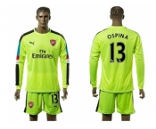 Arsenal #13 Ospina Shiny Green Goalkeeper Long Sleeves Soccer Club Jersey