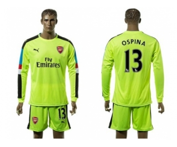 Arsenal #13 Ospina Shiny Green Goalkeeper Long Sleeves Soccer Club Jersey