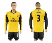 Arsenal #3 Gibbs Away Long Sleeves Soccer Club Jersey