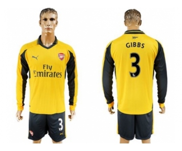 Arsenal #3 Gibbs Away Long Sleeves Soccer Club Jersey