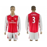 Arsenal #3 Gibbs Red Home Long Sleeves Soccer Club Jersey1