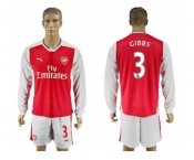 Arsenal #3 Gibbs Red Home Long Sleeves Soccer Club Jersey1