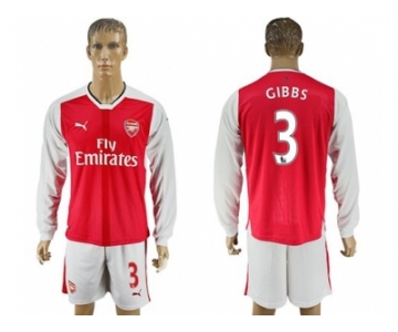 Arsenal #3 Gibbs Red Home Long Sleeves Soccer Club Jersey1