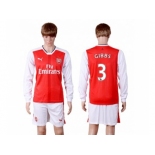 Arsenal #3 Gibbs Red Home Long Sleeves Soccer Club Jersey