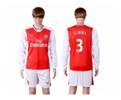 Arsenal #3 Gibbs Red Home Long Sleeves Soccer Club Jersey