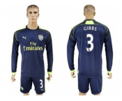 Arsenal #3 Gibbs Sec Away Long Sleeves Soccer Club Jersey