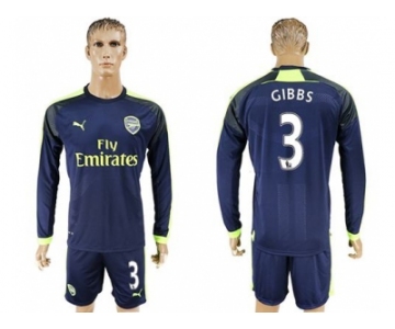 Arsenal #3 Gibbs Sec Away Long Sleeves Soccer Club Jersey