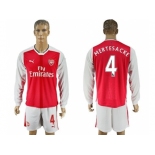 Arsenal #4 Mertesacke Red Home Long Sleeves Soccer Club Jersey