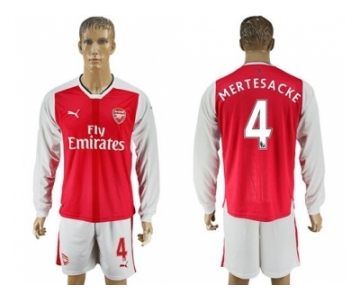 Arsenal #4 Mertesacke Red Home Long Sleeves Soccer Club Jersey