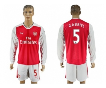 Arsenal #5 Gabriel Red Home Long Sleeves Soccer Club Jersey1