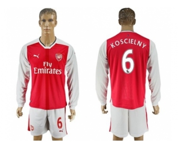 Arsenal #6 Koscielny Red Home Long Sleeves Soccer Club Jersey1