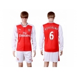 Arsenal #6 Koscielny Red Home Long Sleeves Soccer Club Jersey