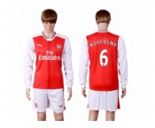 Arsenal #6 Koscielny Red Home Long Sleeves Soccer Club Jersey