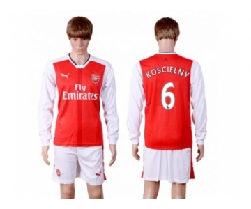 Arsenal #6 Koscielny Red Home Long Sleeves Soccer Club Jersey