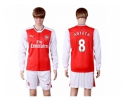 Arsenal #8 Arteta Red Home Long Sleeves Soccer Club Jersey