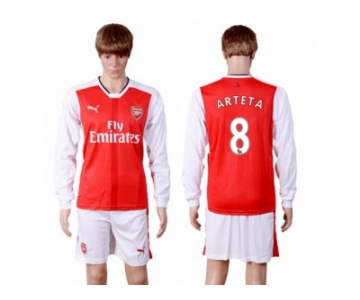 Arsenal #8 Arteta Red Home Long Sleeves Soccer Club Jersey