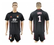 Lyon #1 Lopes Black Goalkeeper Soccer Club Jersey