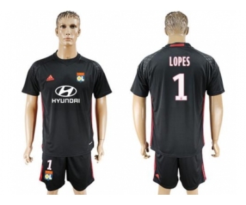 Lyon #1 Lopes Black Goalkeeper Soccer Club Jersey