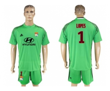 Lyon #1 Lopes Green Goalkeeper Soccer Club Jersey