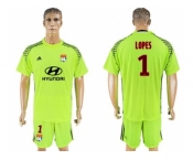 Lyon #1 Lopes Shiny Green Goalkeeper Soccer Club Jersey