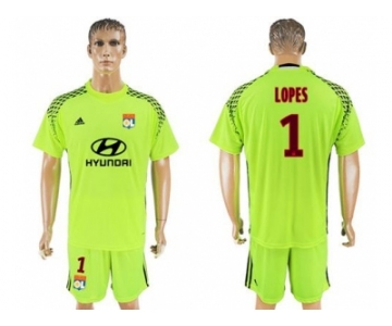 Lyon #1 Lopes Shiny Green Goalkeeper Soccer Club Jersey