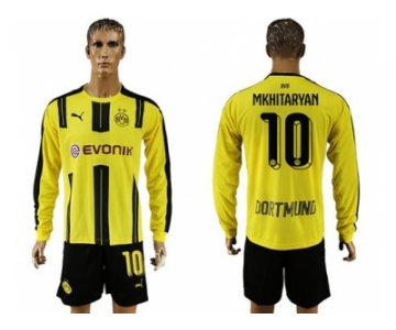 Dortmund #10 Mkhitaryan Home Long Sleeves Soccer Club Jersey