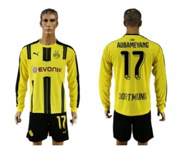 Dortmund #17 Aubameyang Home Long Sleeves Soccer Club Jersey