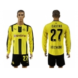 Dortmund #27 Castro Home Long Sleeves Soccer Club Jersey