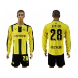 Dortmund #28 Ginter Home Long Sleeves Soccer Club Jersey