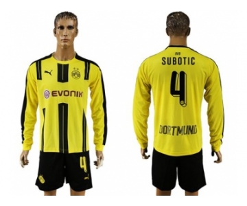 Dortmund #4 Subotic Home Long Sleeves Soccer Club Jersey