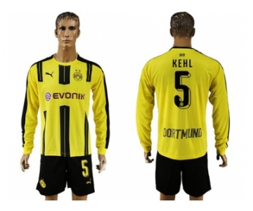 Dortmund #5 Kehl Home Long Sleeves Soccer Club Jersey