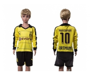 Dortmund #10 Mkhitaryan Home Long Sleeves Kid Soccer Club Jersey