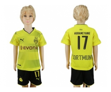 Dortmund #17 Aubameyang Home Kid Soccer Club Jersey