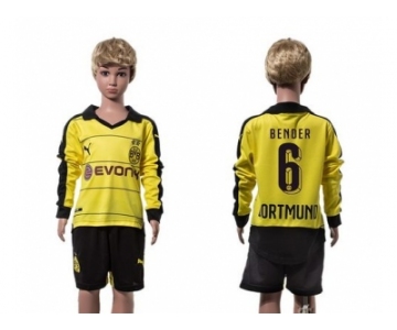 Dortmund #6 Bender Home Long Sleeves Kid Soccer Club Jersey