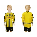 Dortmund Blank Home Long Sleeves Kid Soccer Club Jersey