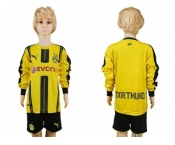 Dortmund Blank Home Long Sleeves Kid Soccer Club Jersey