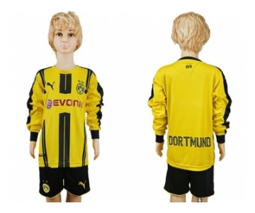 Dortmund Blank Home Long Sleeves Kid Soccer Club Jersey