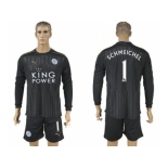 Leicester City #1 Schmeichel Black Long Sleeves Goalkeeper Soccer Club Jersey