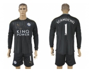 Leicester City #1 Schmeichel Black Long Sleeves Goalkeeper Soccer Club Jersey