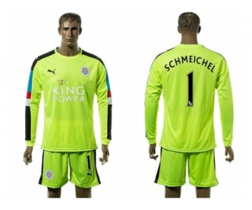 Leicester City #1 Schmeichel Green Long Sleeves Goalkeeper Soccer Club Jersey