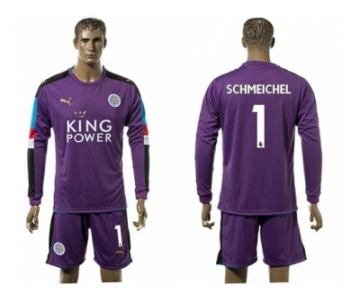 Leicester City #1 Schmeichel Purple Goalkeeper Long Sleeves Soccer Club Jersey